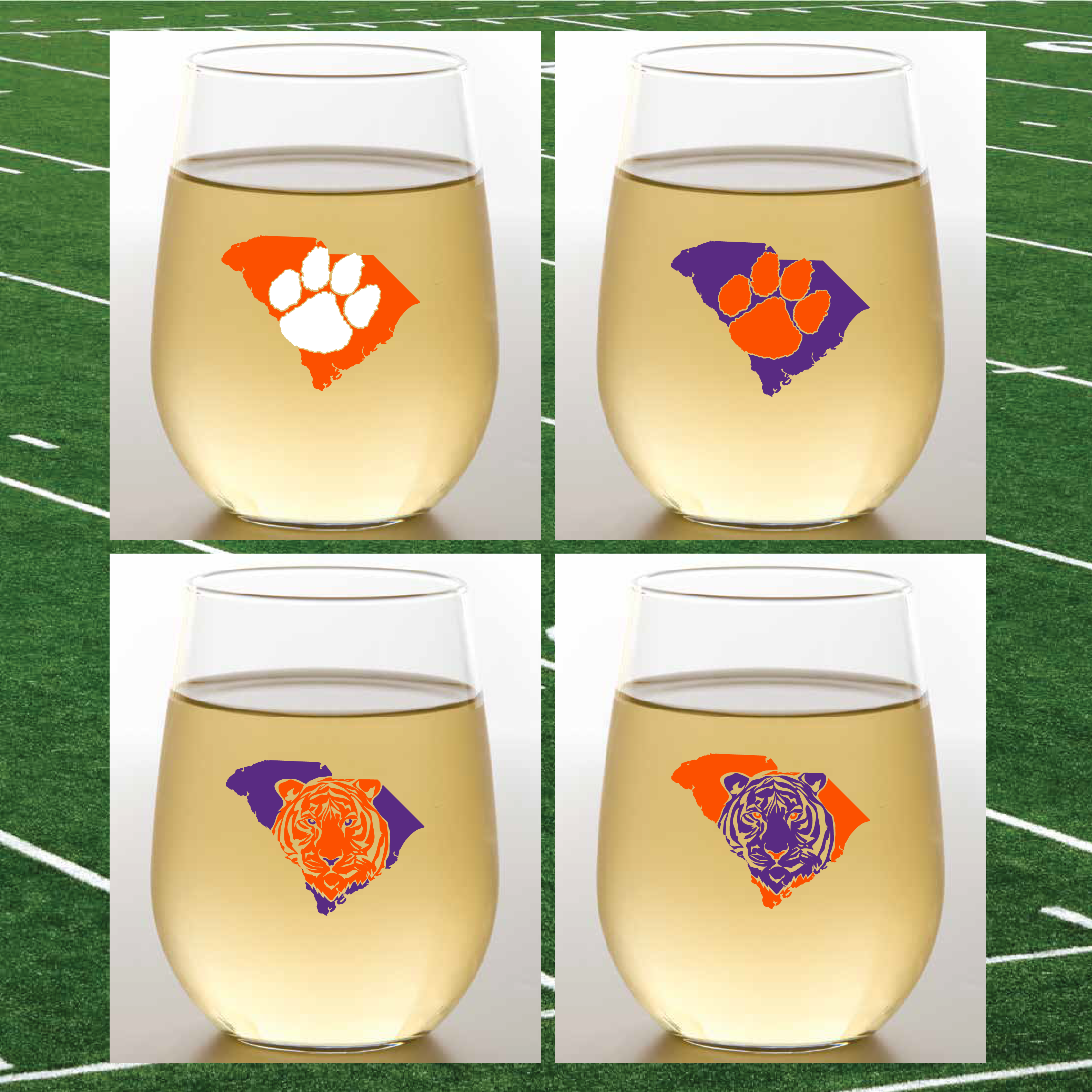CLEMSON paw & tiger Plastic Wine Glasses