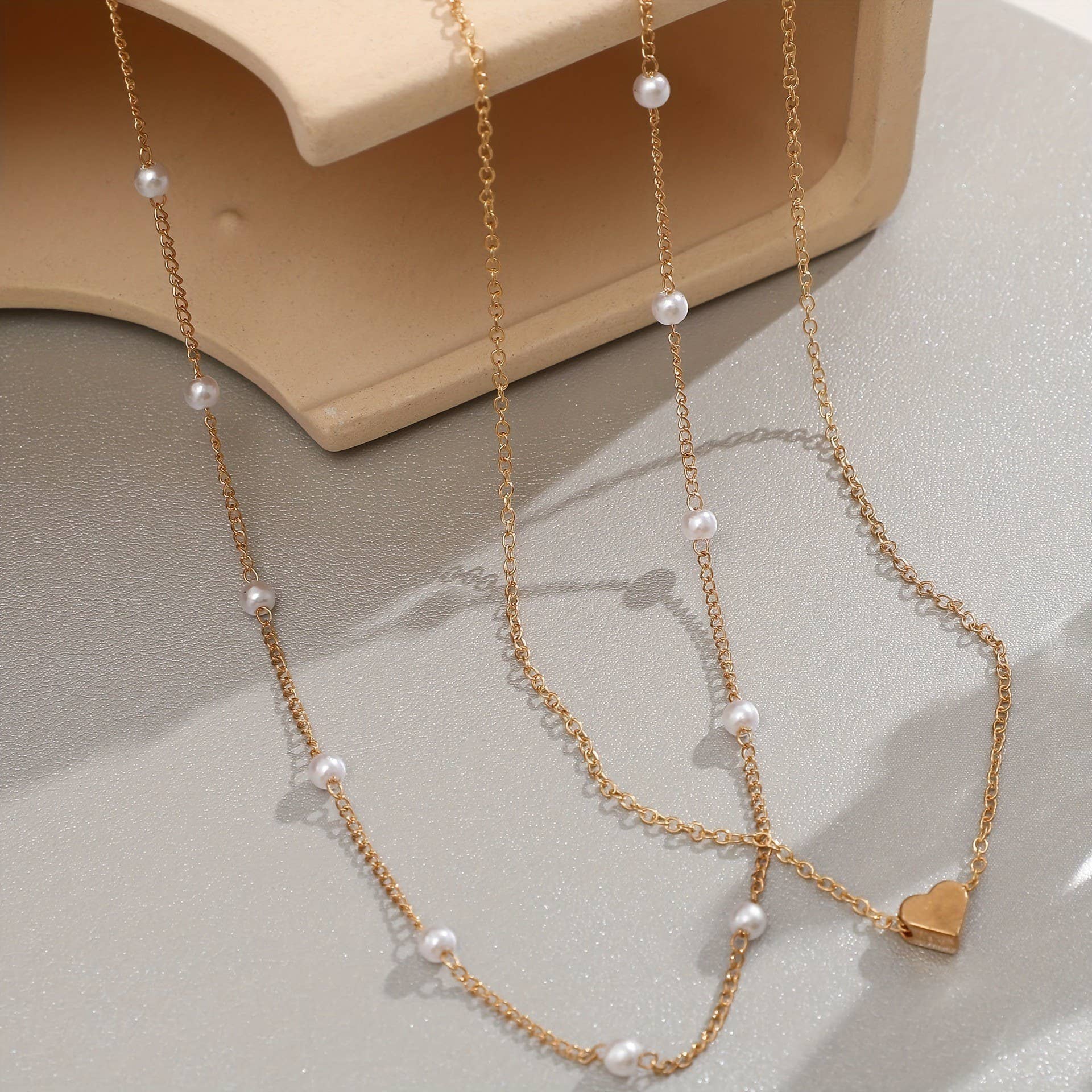 18K Pearl & Heart Layered Necklace