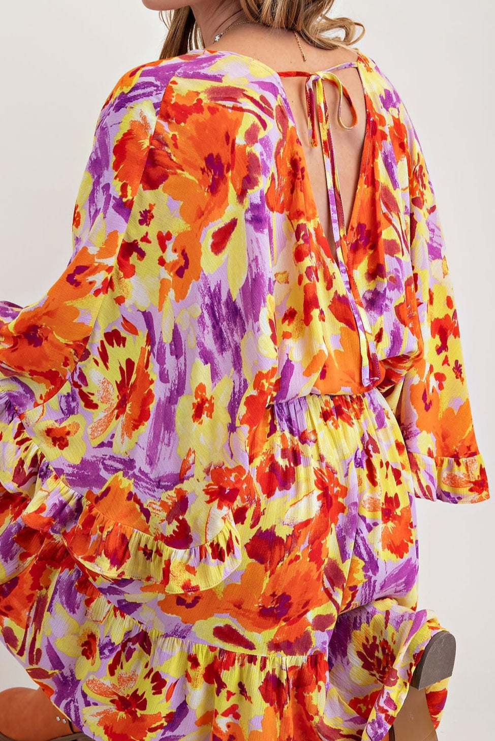 Orange and purple floral mini dress