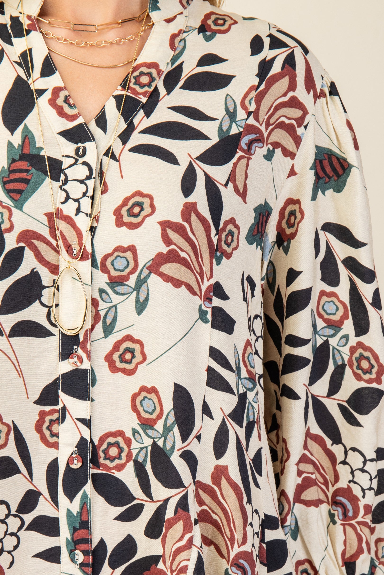 Brown, burgundy & black Floral Print 3/4 Sleeve Shirt Dress