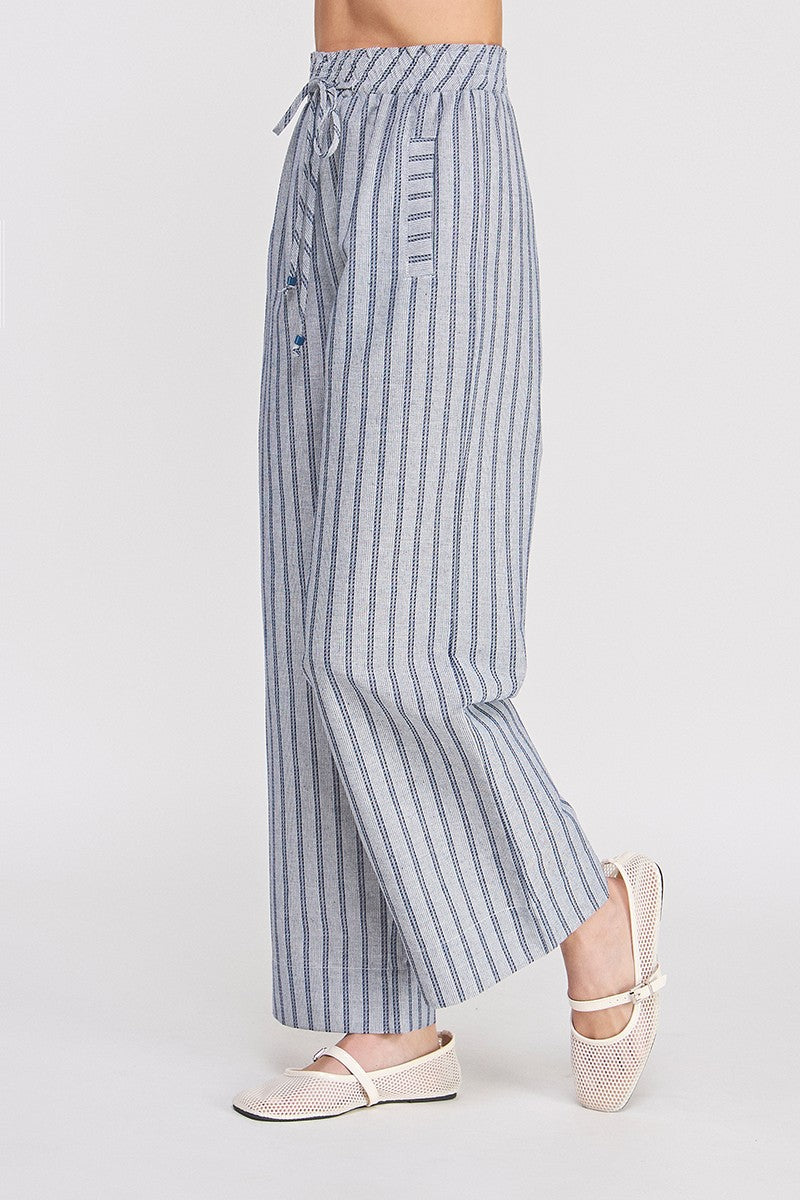 Coastal Navy/White Striped Wide-Leg Pant