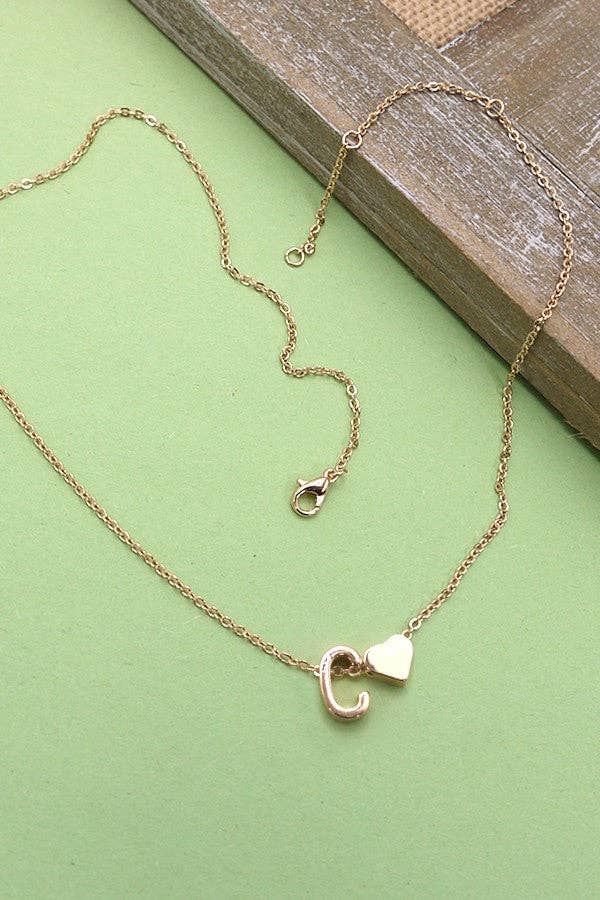 Brass Initial Heart Charm Necklace