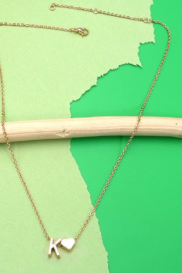 Brass Initial Heart Charm Necklace