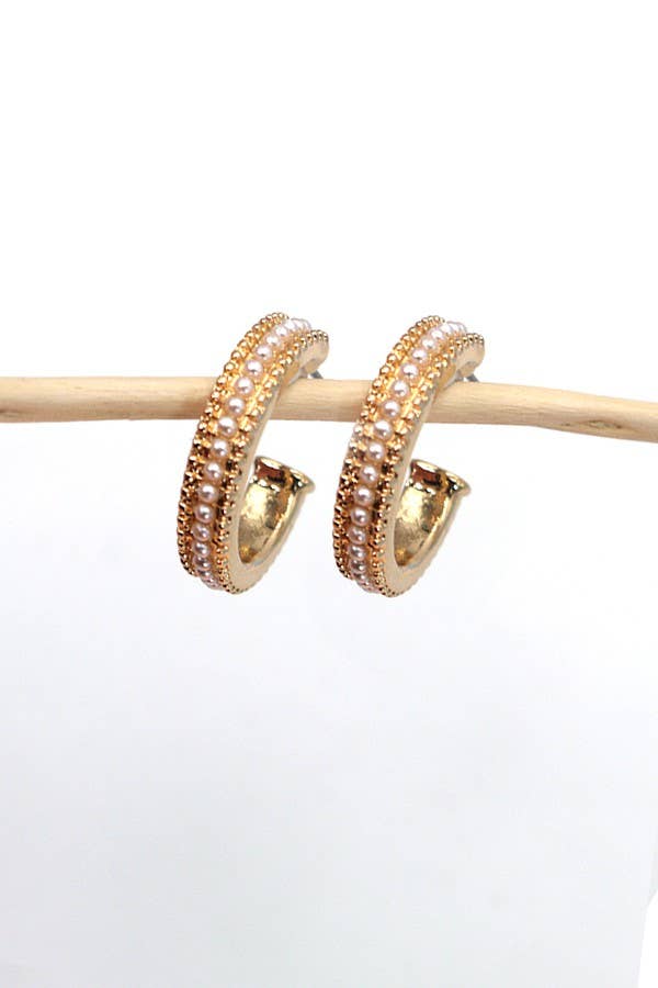 Pearl Studded Gold Hoop Earrings