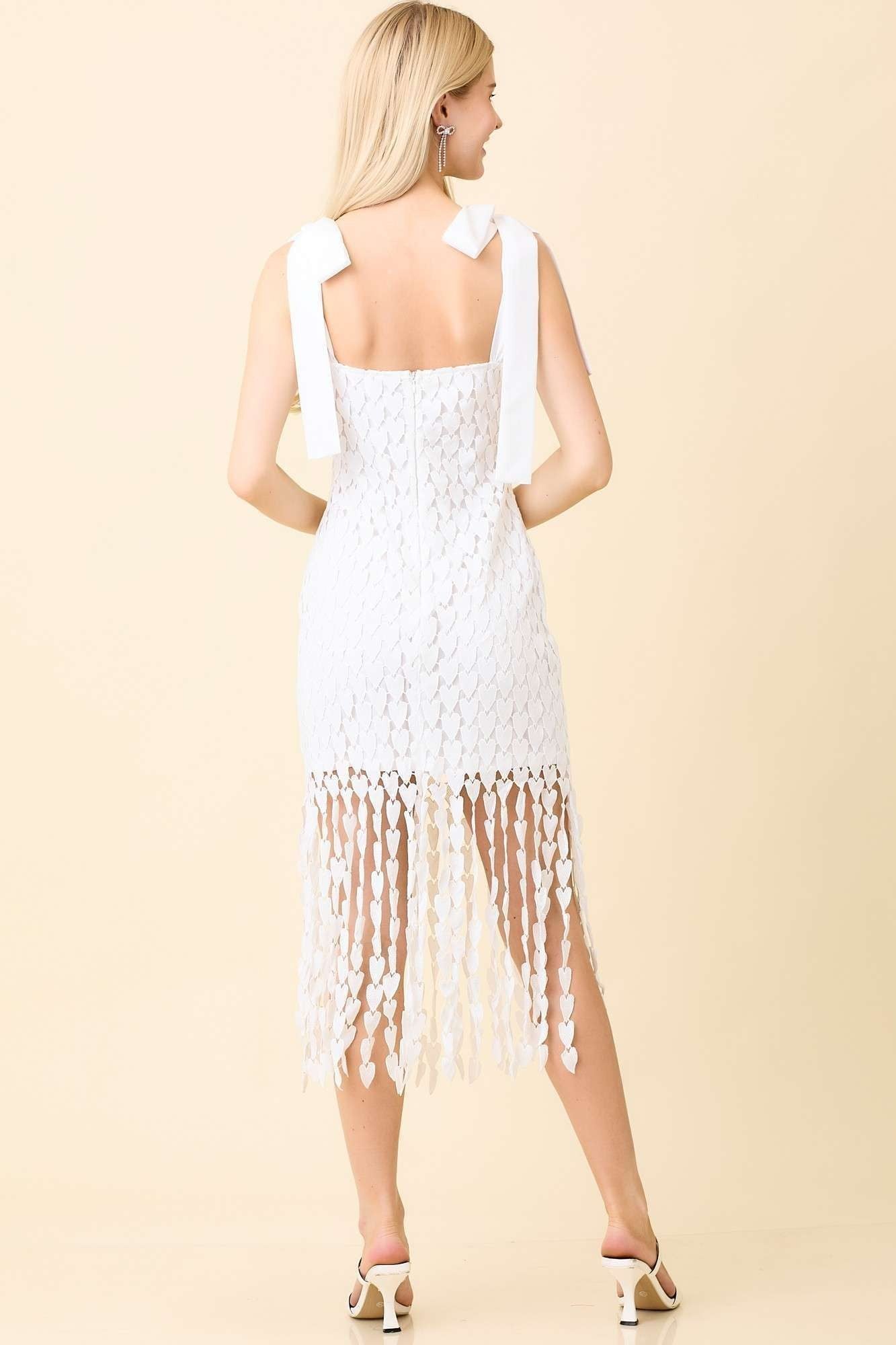 White Heart Fringe Midi Dress
