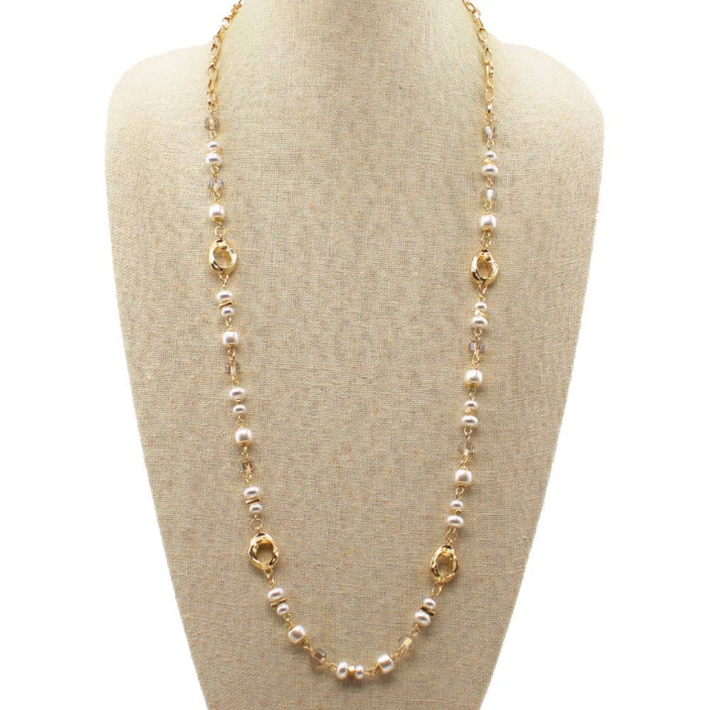 Multi-Bead Gold/Pearl Long Necklace