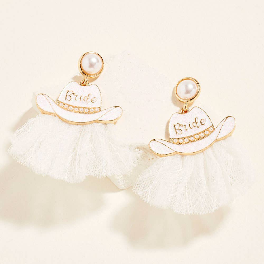Bride Cowboy Veil Hat Earrings