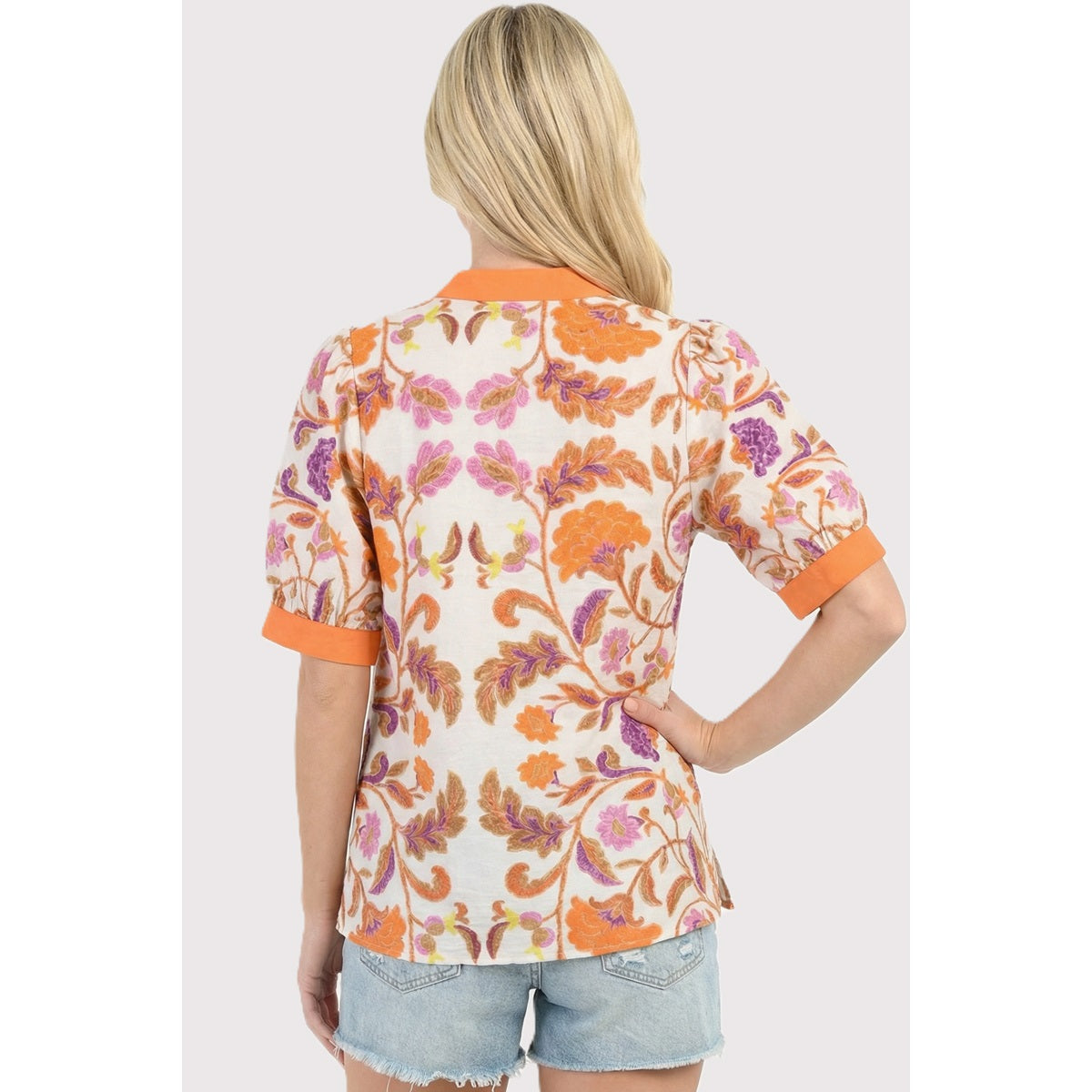 Orange & Purple Puff Sleeve Blouse