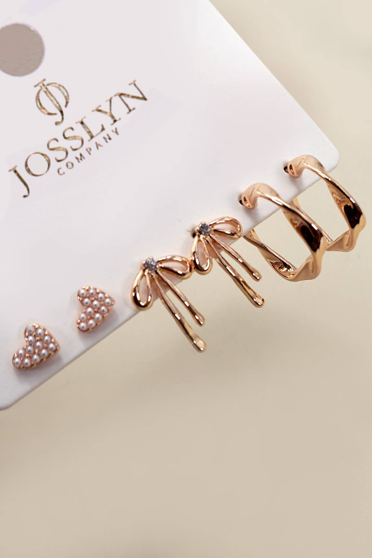 Gold Heart/Bow/Twisted Hoop Earrings