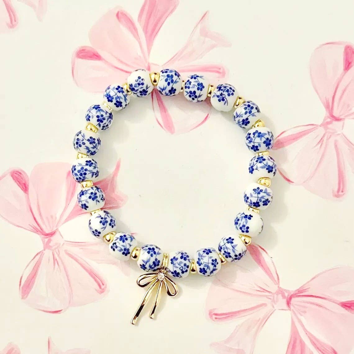 Blue Bow Charm Chinoiserie Bracelet
