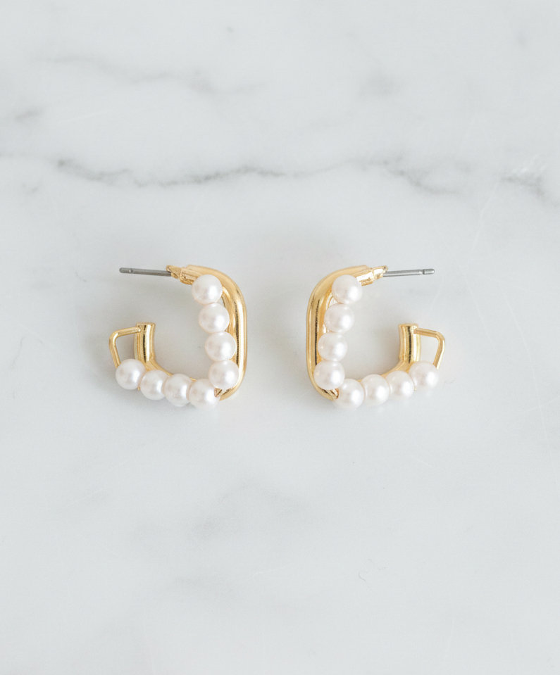 Square Gold & Pearl Hoops