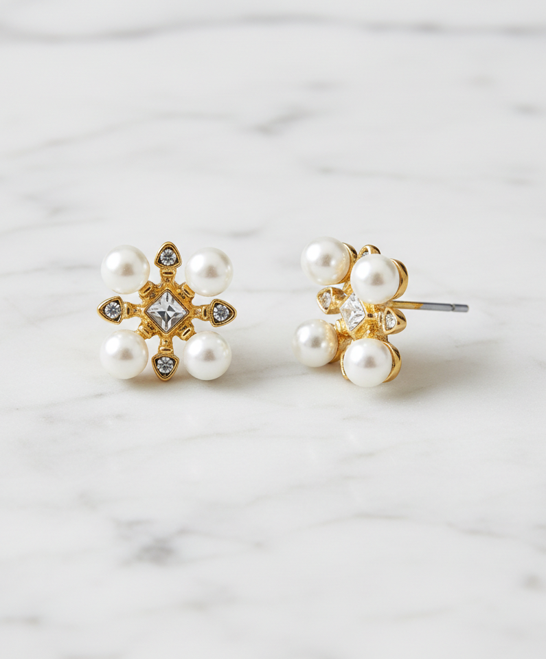 Square Cluster Pearl Studs