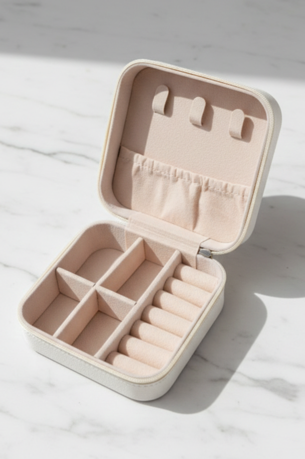Inside of Blue Floral Travel Jewelry Box