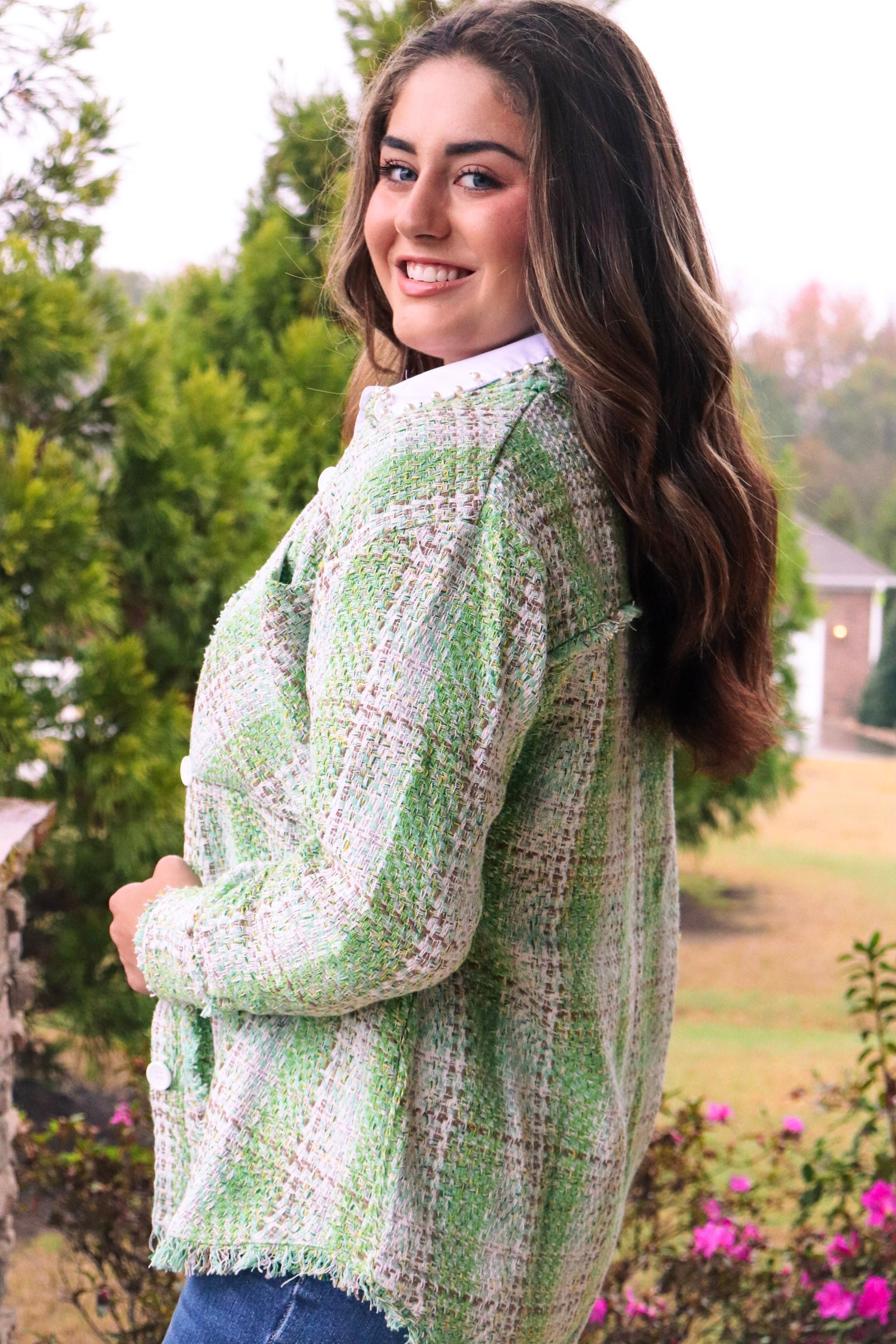Soft Green Tweed Button Jacket