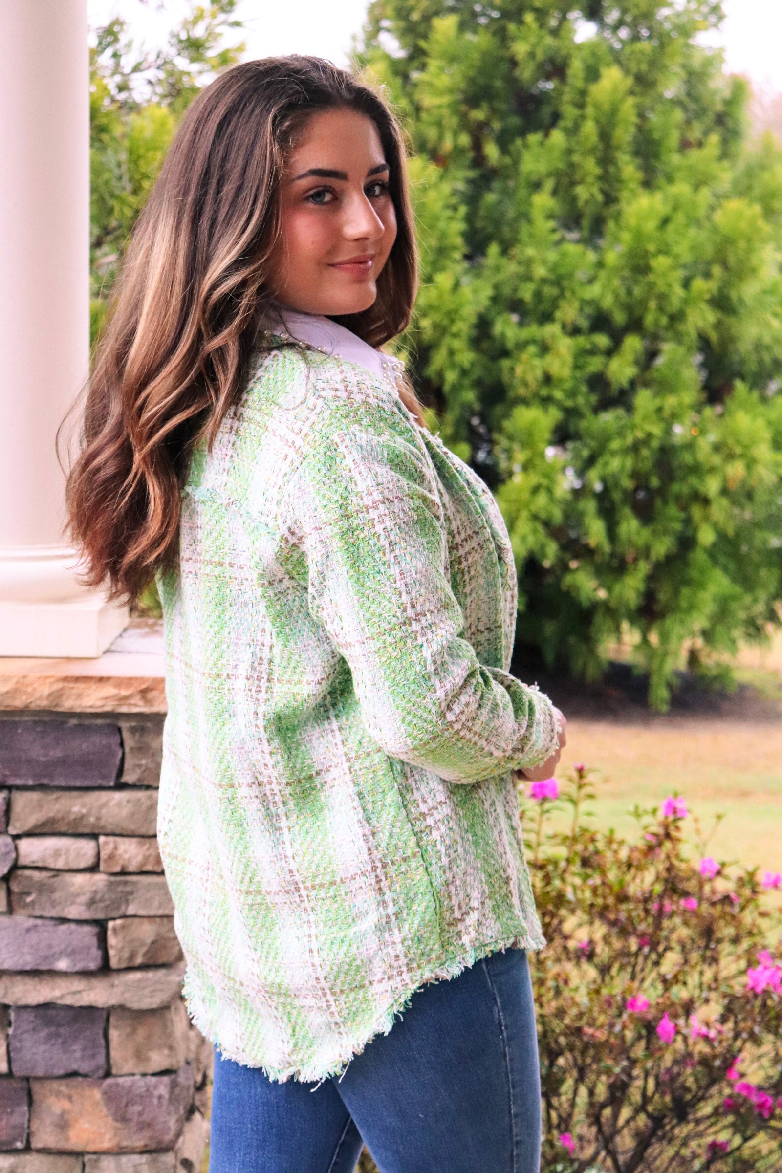 Soft Green Tweed Button Jacket