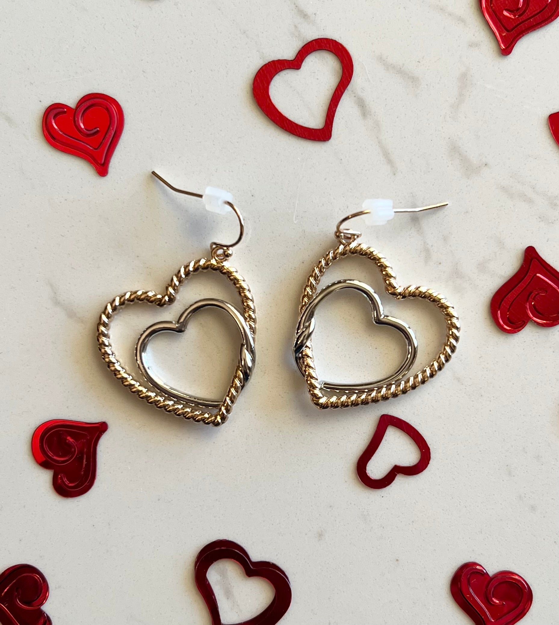 Double-Heart Twisted Drop Earrings