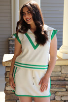 Sporty White & Green Skirt Set