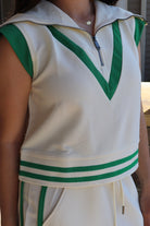 Sporty White & Green Skirt Set