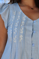 Sky Blue Linen Embroidered Top