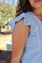 Sky Blue Linen Embroidered Top