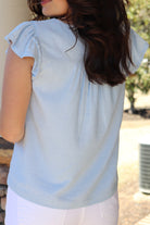 Sky Blue Linen Embroidered Top