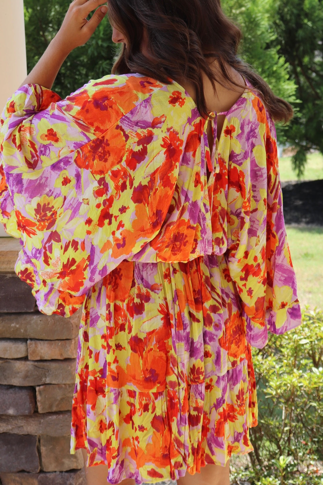 Orange and purple floral mini dress