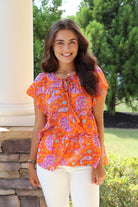 "Camile" Orange/Purple Paisley Top