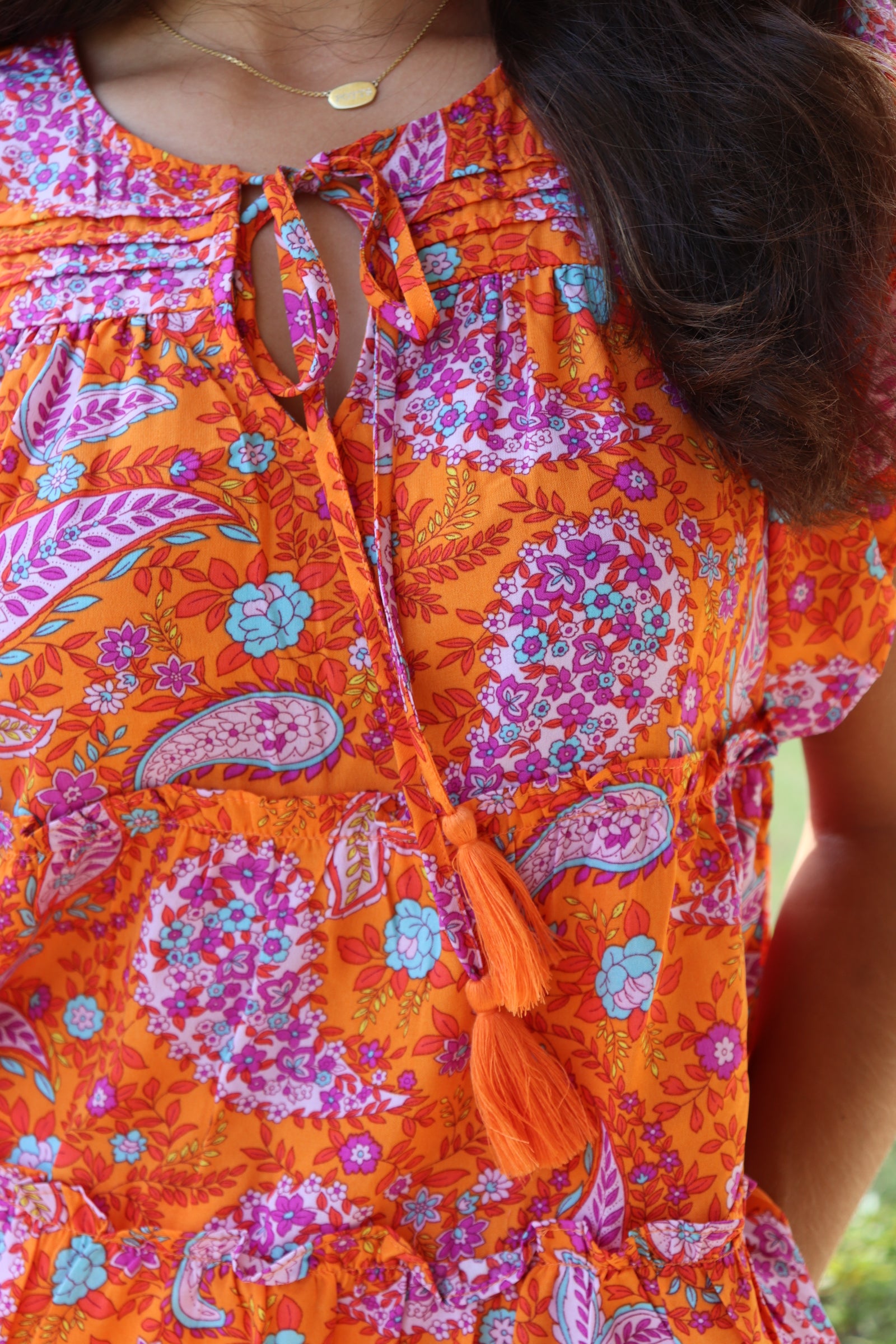 "Camile" Orange/Purple Paisley Top