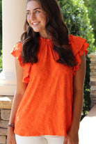 "Daisy" Orange Short sleeve Floral Top
