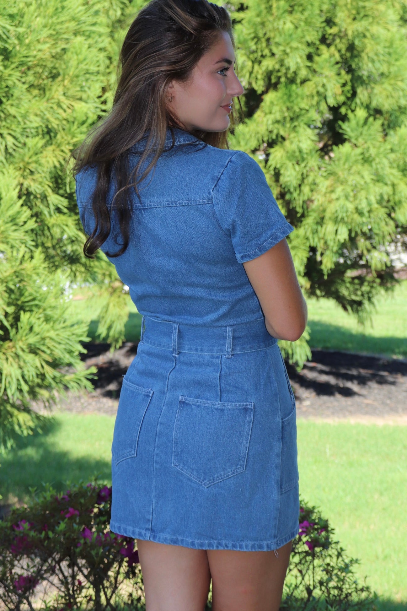 Denim mini dress western silver belt & buckle