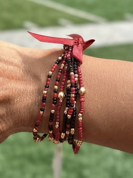 Garnet & Black Seed Bead Bracelet Stack