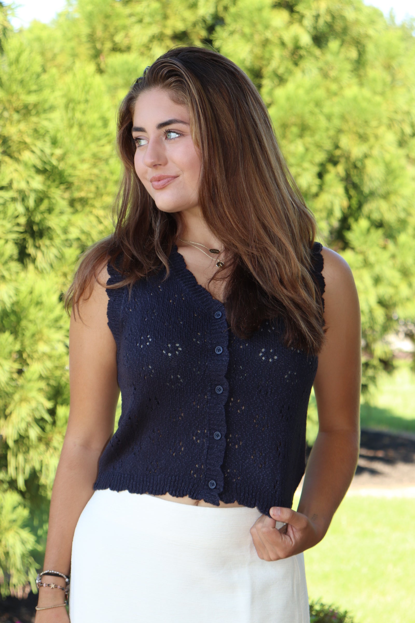 Navy Scallop Button Down Sweater Vest