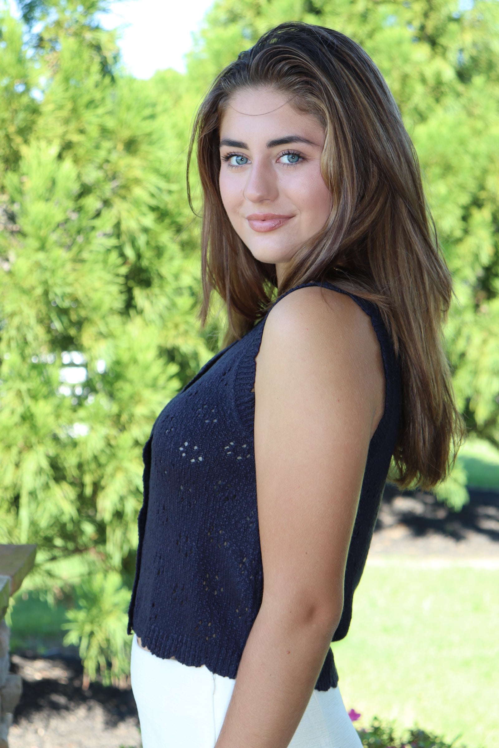 Navy Scallop Button Down Sweater Vest