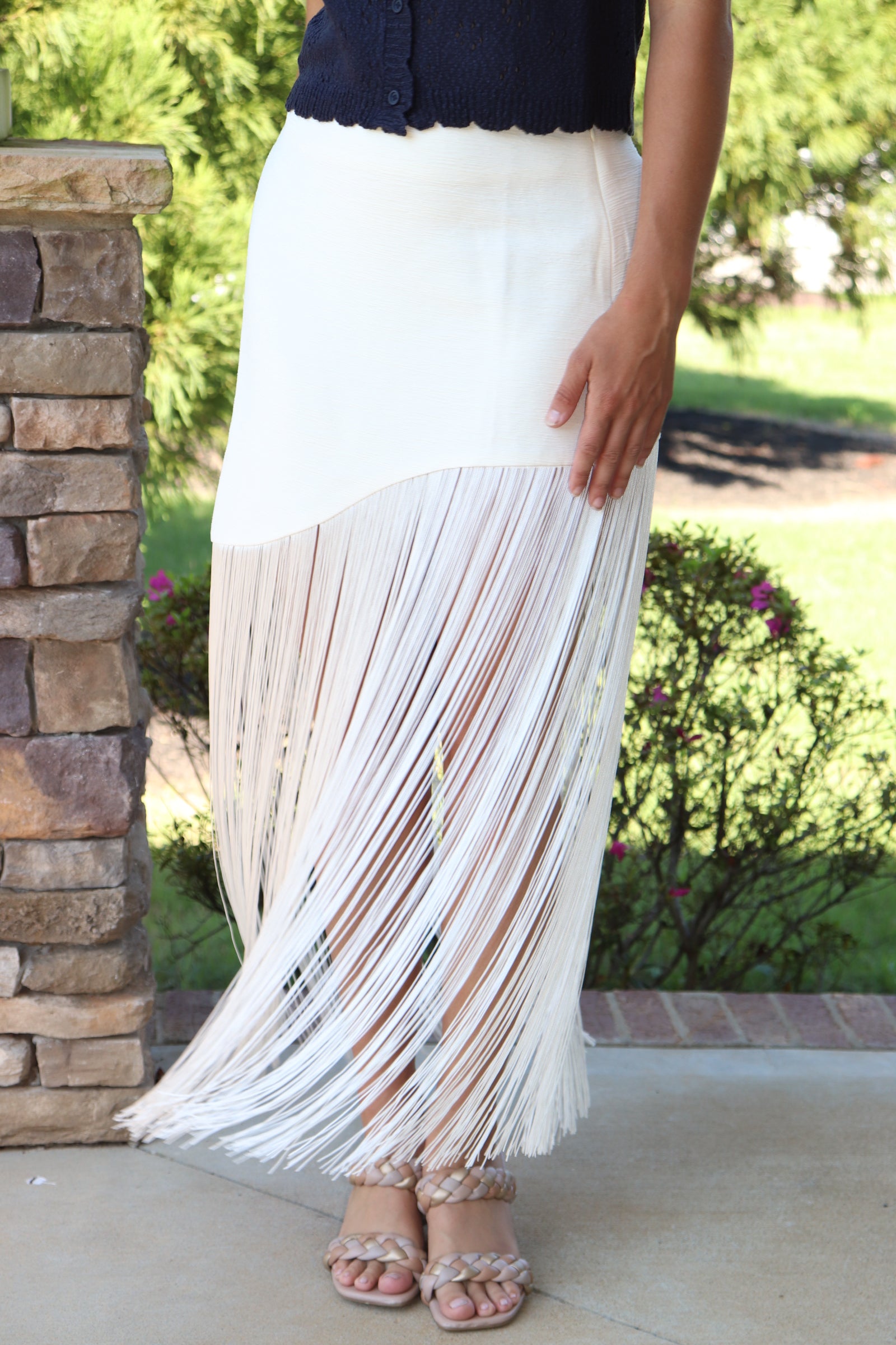 Off-White Asymmetric Fringe Maxi Skirt