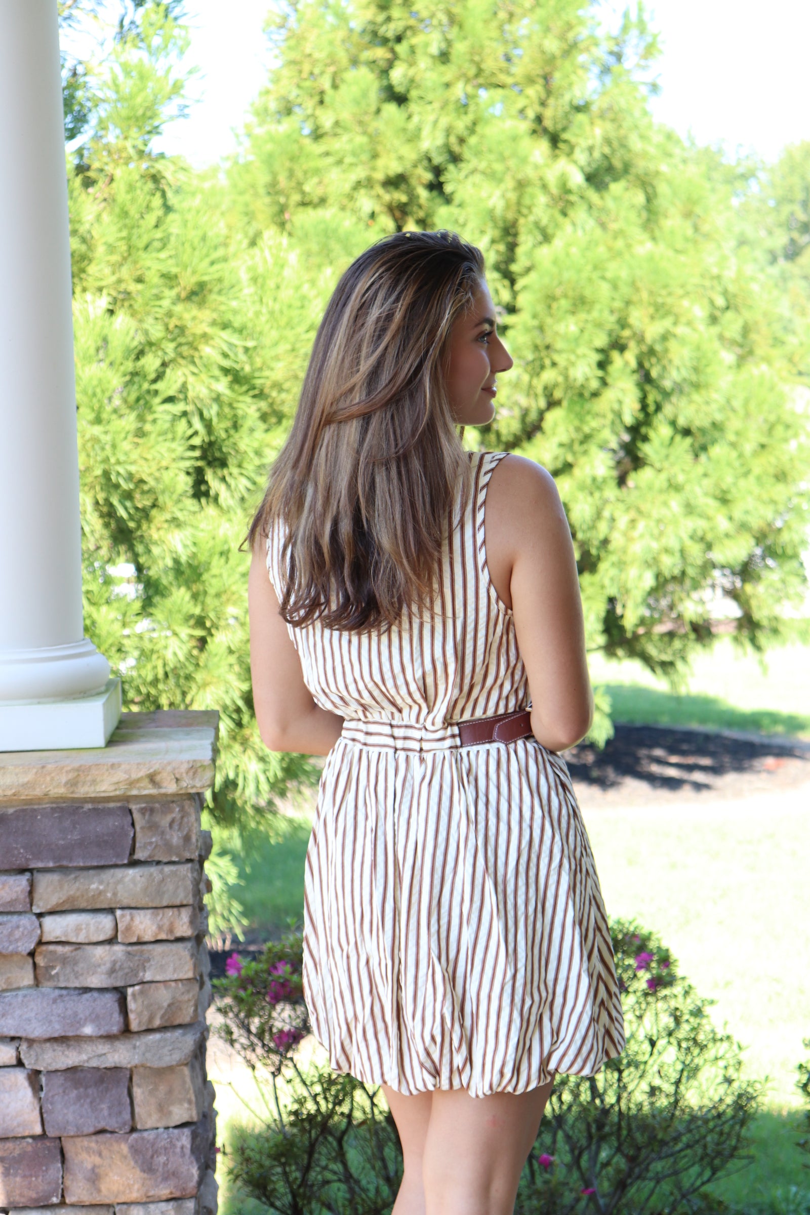 Brown & Cream Striped Button-down Shirt Dress