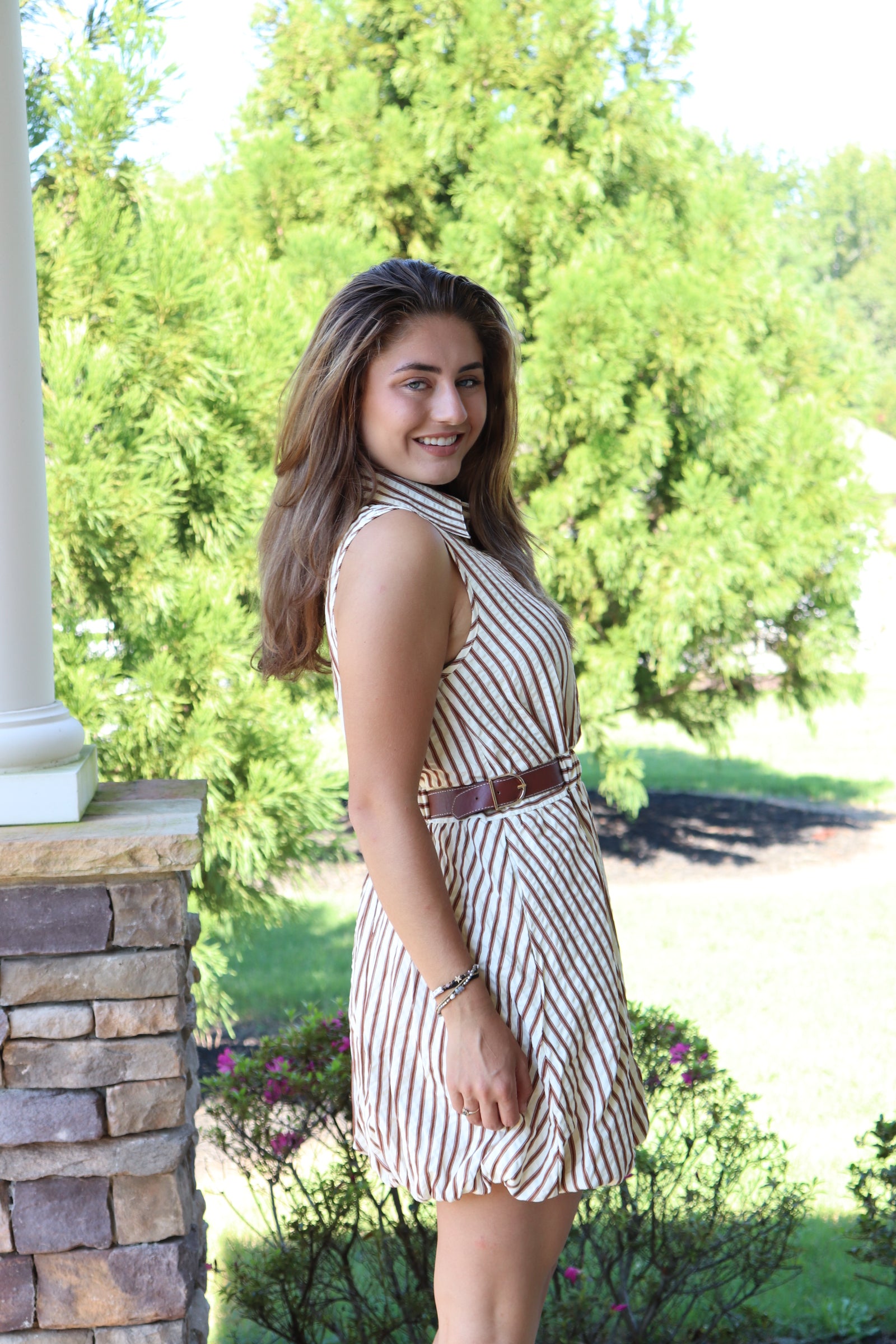 Brown & Cream Striped Button-down Shirt Dress