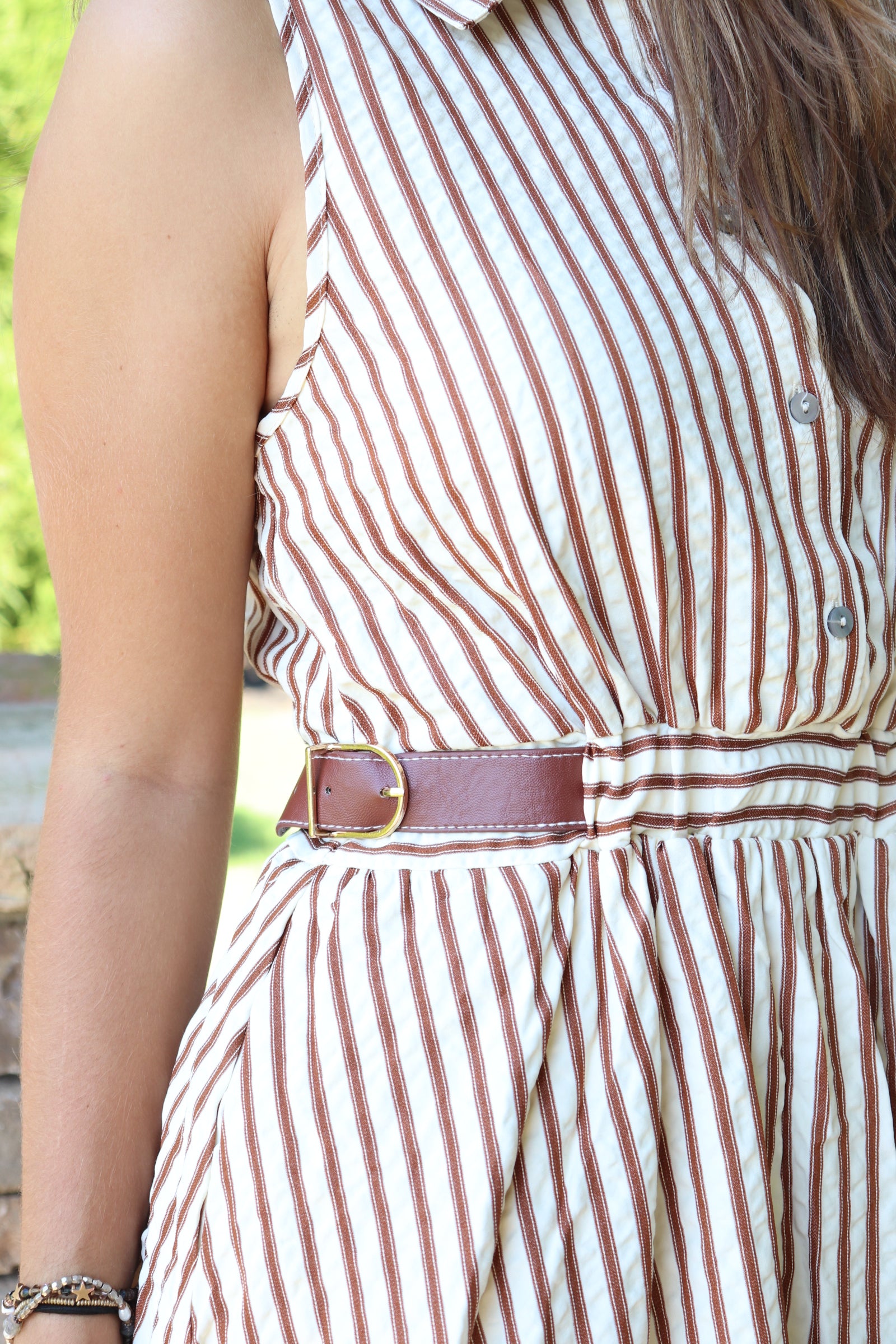 Brown & Cream Striped Button-down Shirt Dress