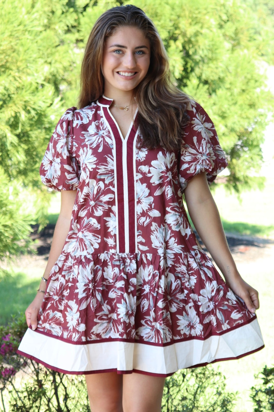 Burgundy & Cream Floral Dress