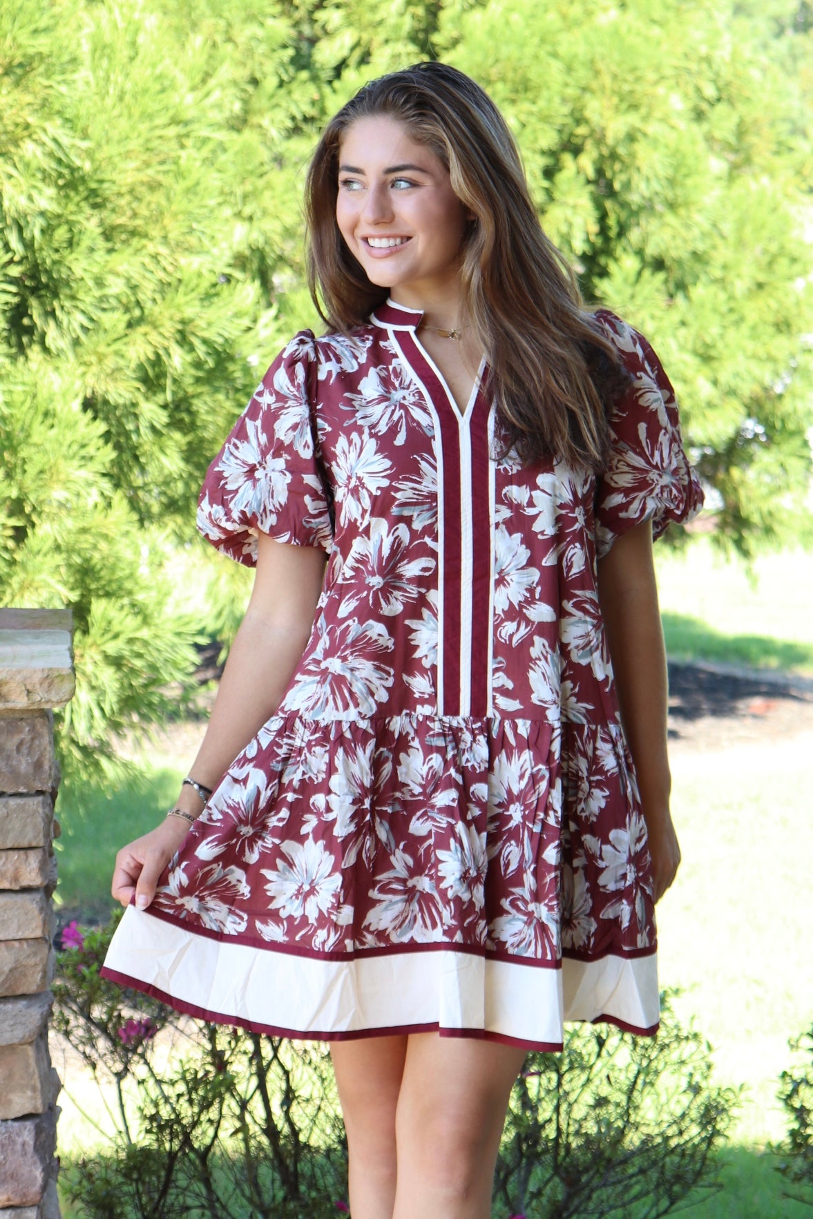 Burgundy & Cream Floral Dress