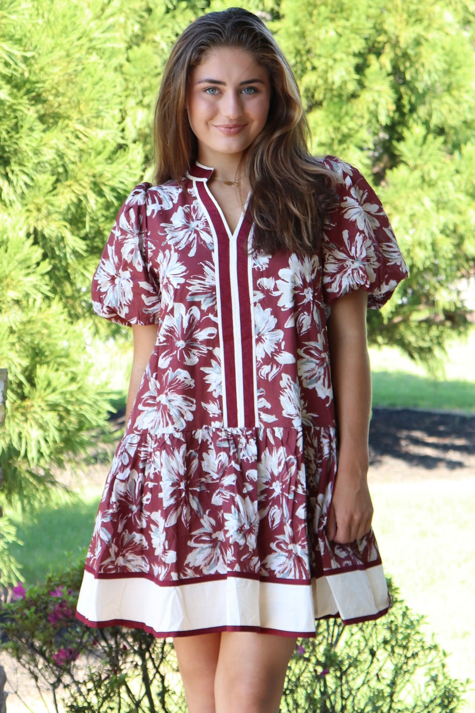 Burgundy & Cream Floral Dress