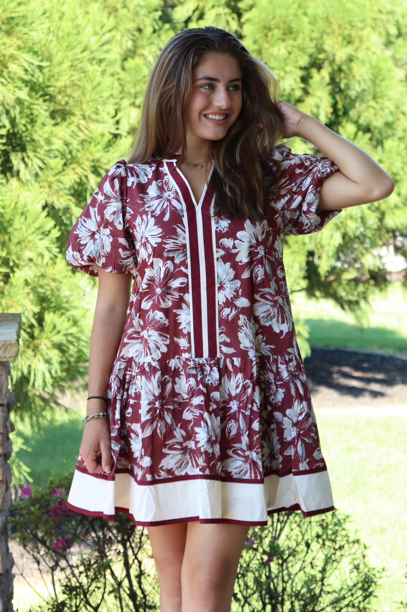 Burgundy & Cream Floral Dress