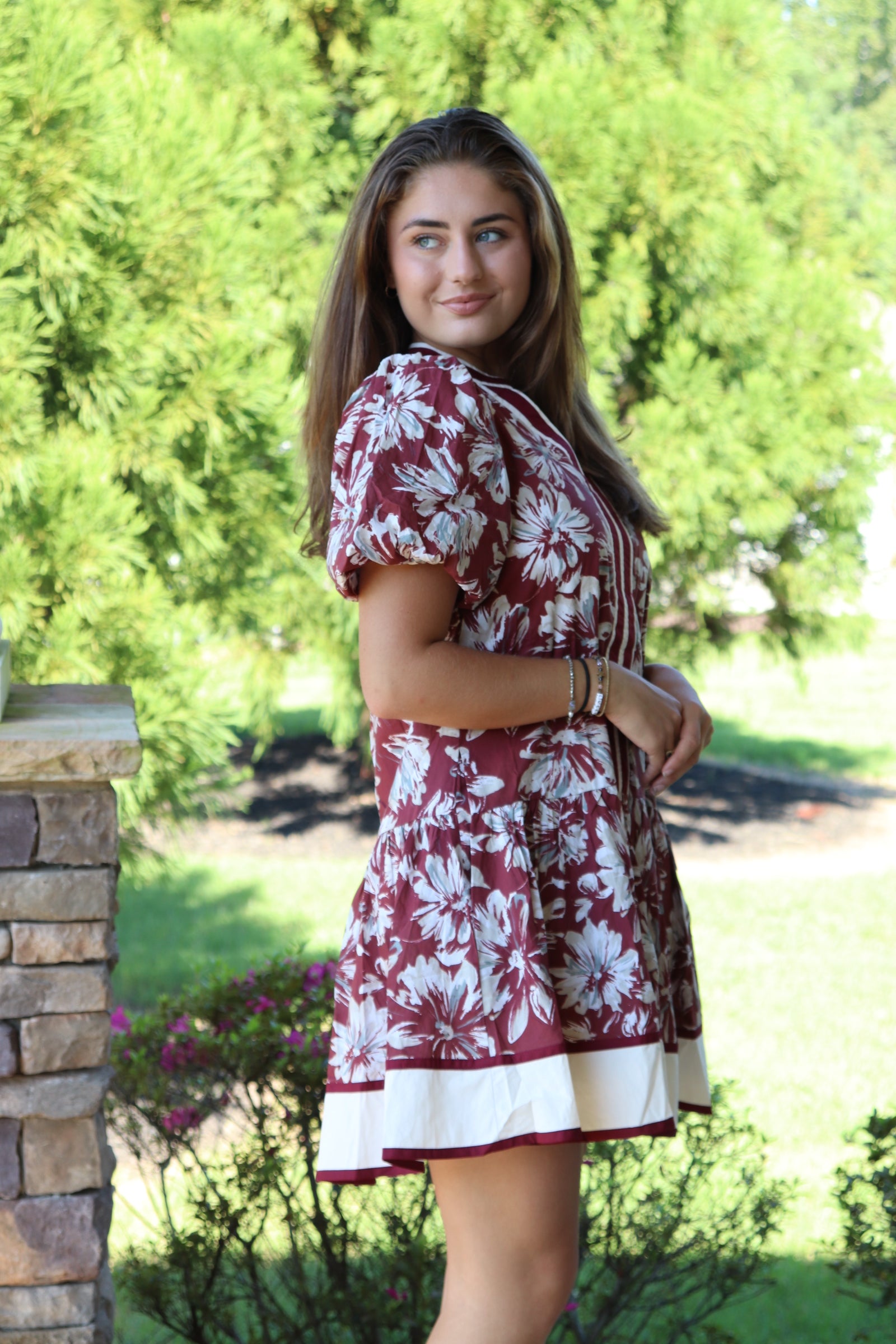 Burgundy & Cream Floral Dress