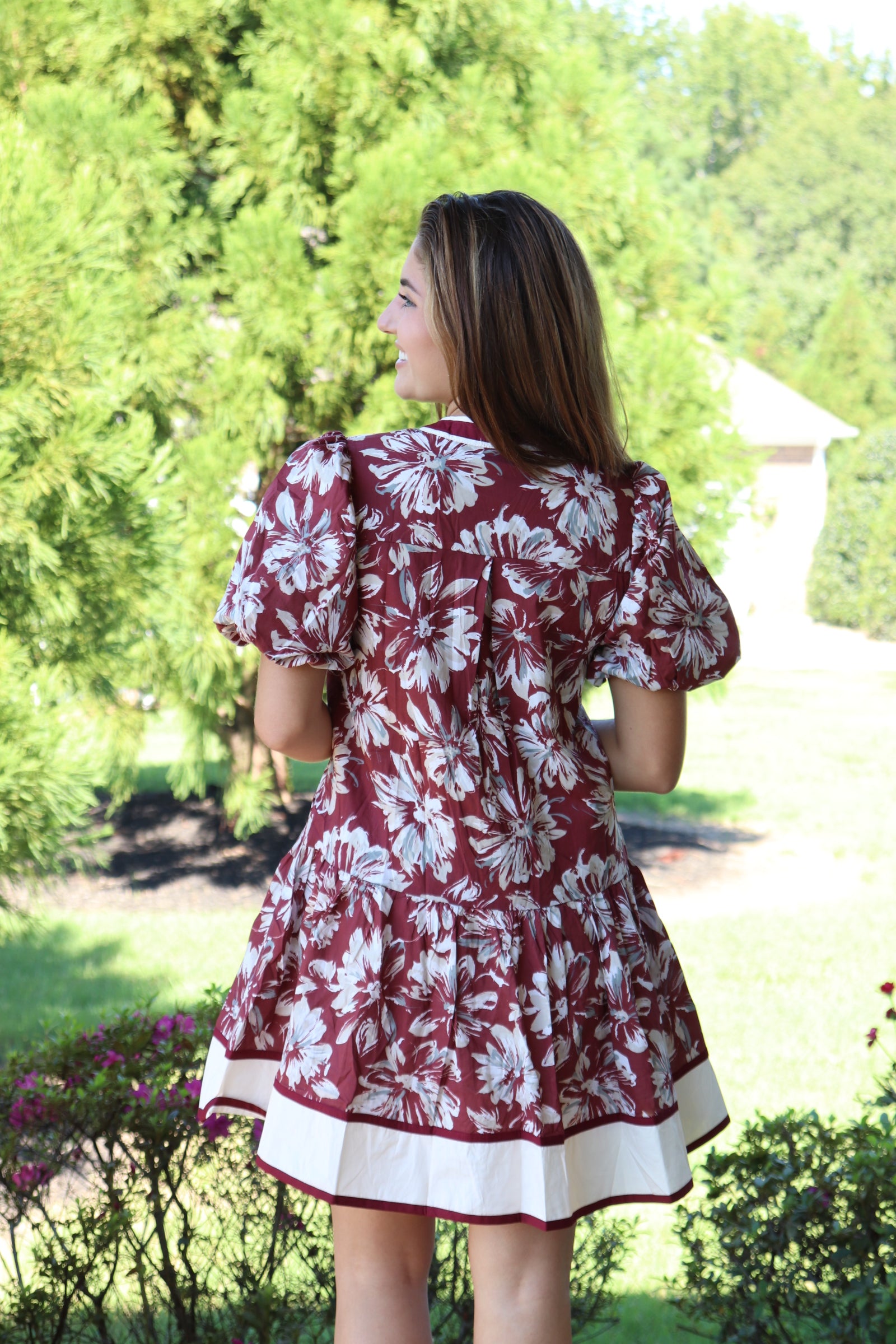 Burgundy & Cream Floral Dress