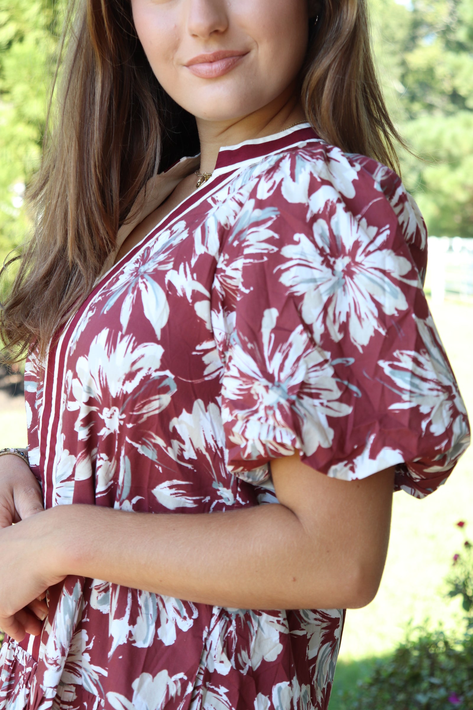 Burgundy & Cream Floral Dress