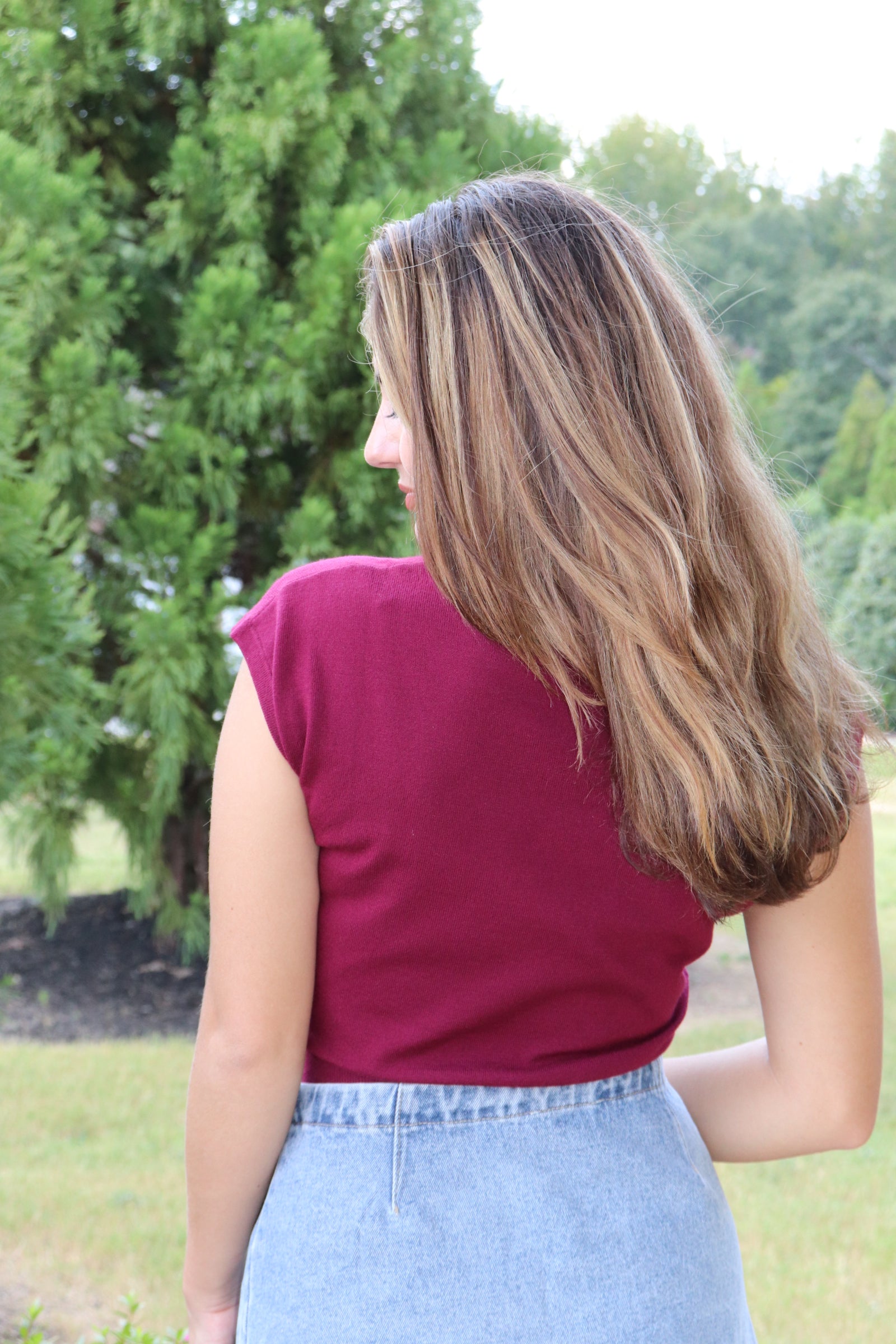 Garnet Cap Sleeve Sweater with White Embroidered Football