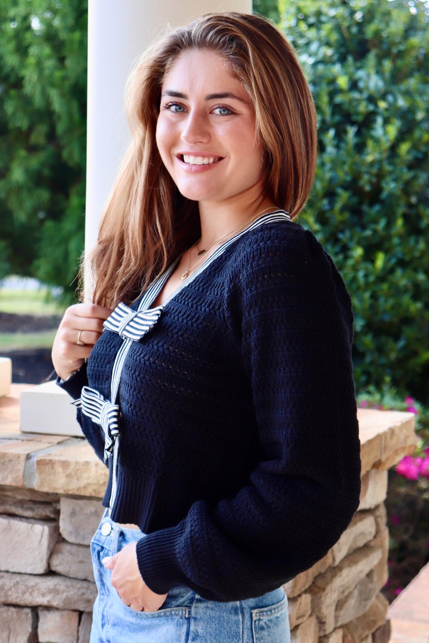 Black and white Bow Front Black Sweater