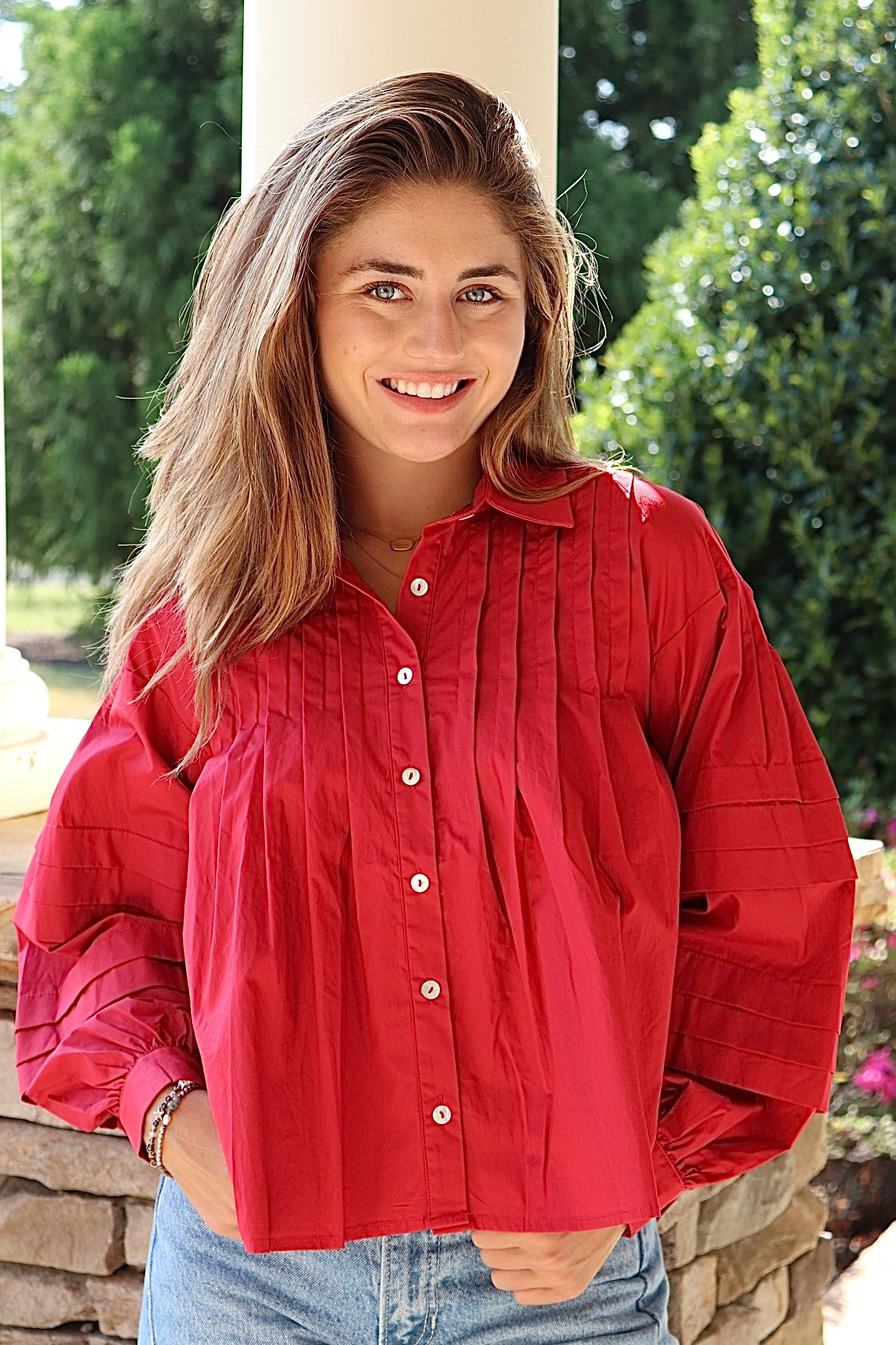 Garnet Pleated Button Down Shirt
