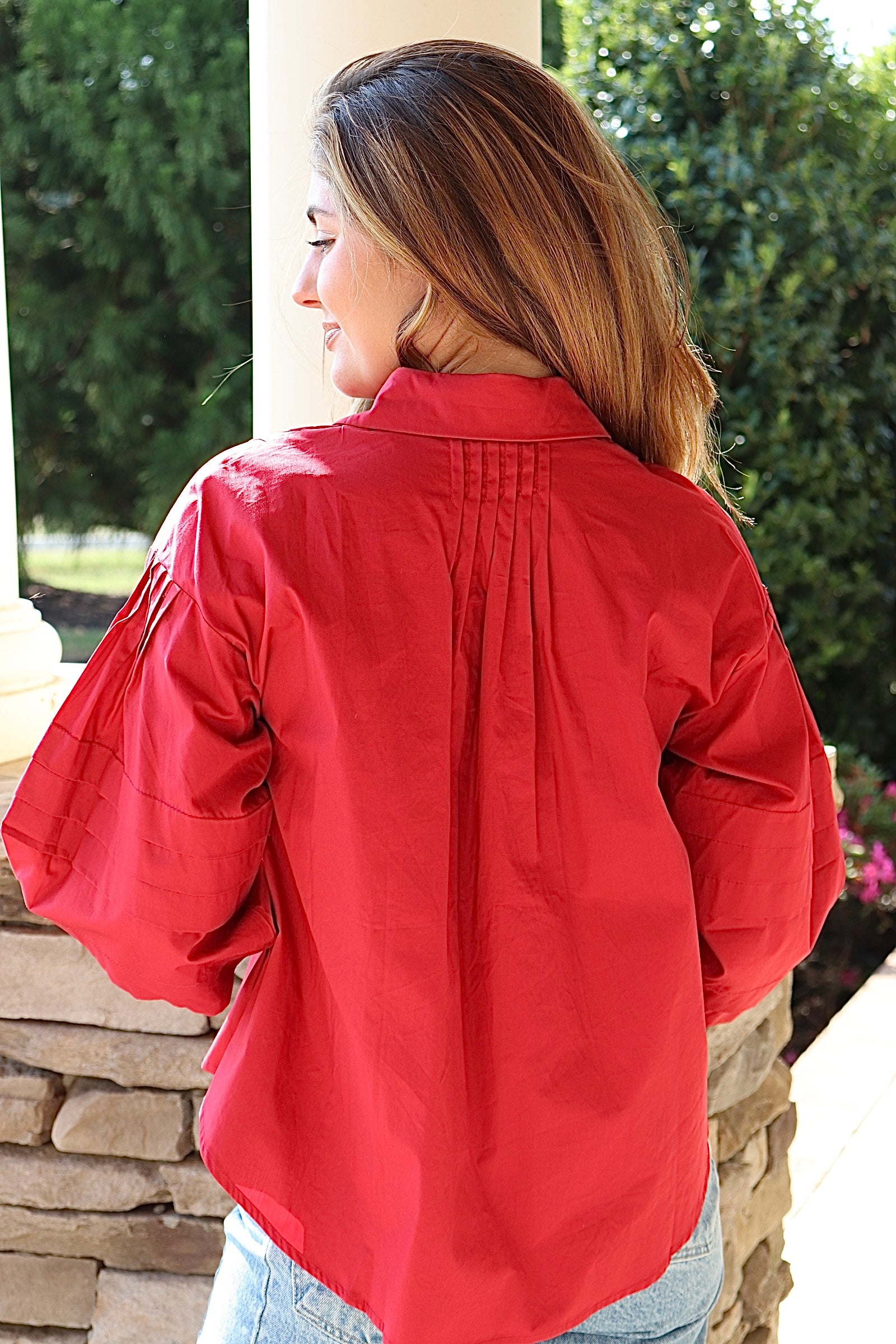 Garnet Pleated Button Down Shirt