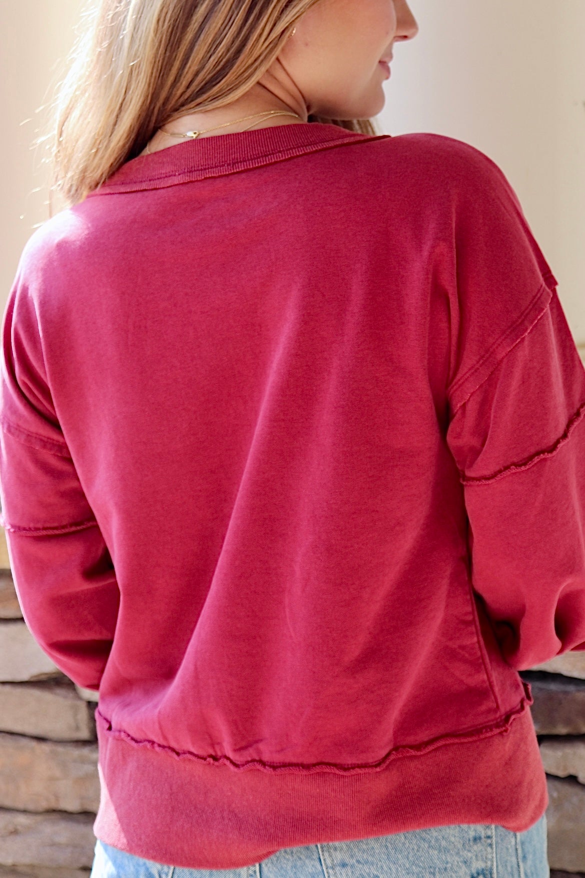 Garnet Washed Fabric Henley Sweatshirt