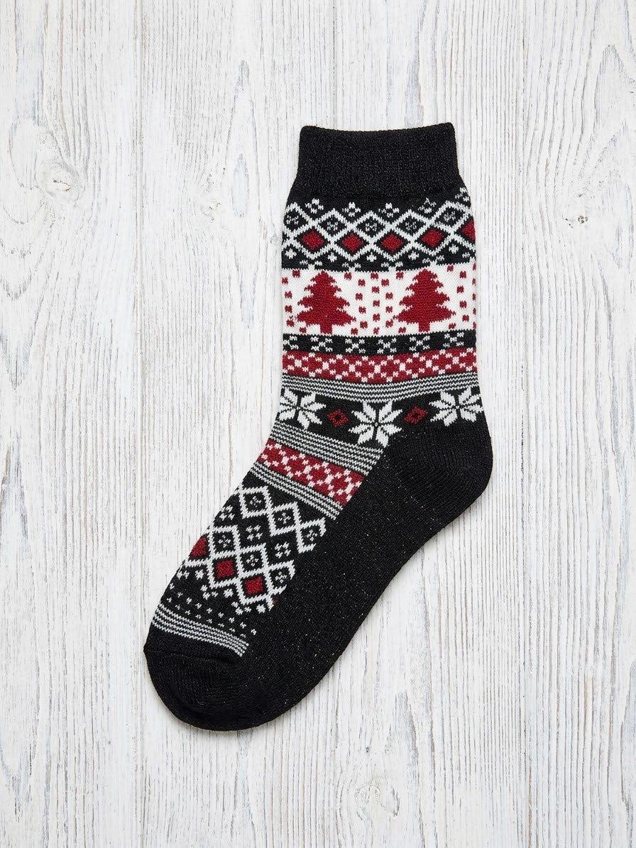 Black Christmas Tree Cozy Cabin Socks